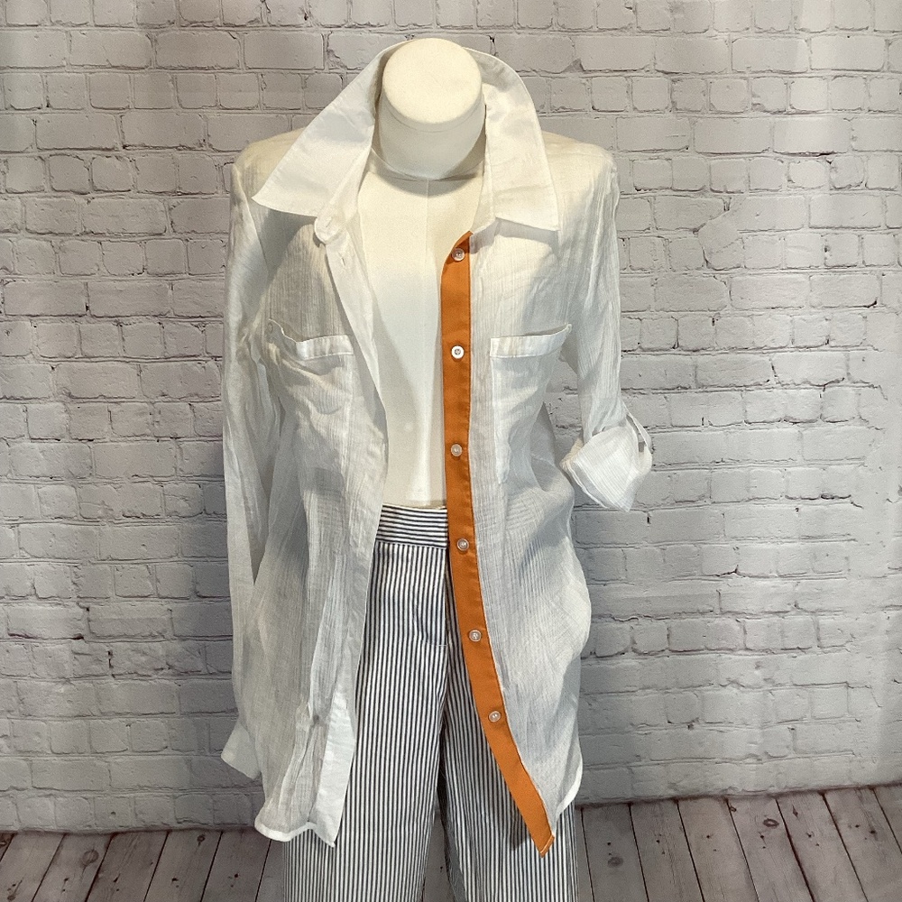 1502. Bcbg Sheer Button-Down Blouse Size M Vguc - image 2